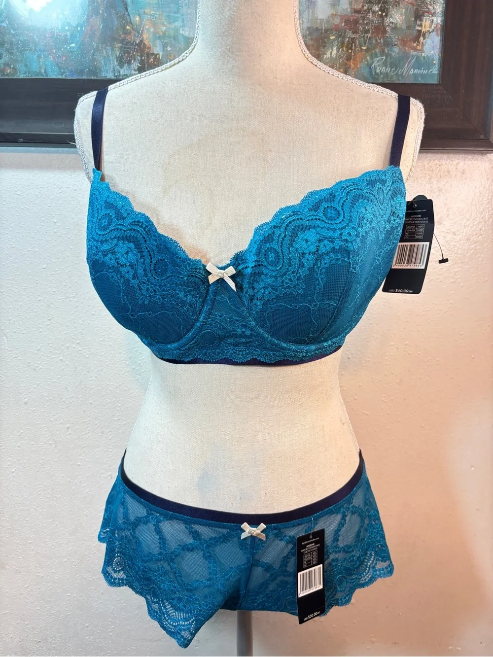 Teal Lace Underwire Bra & Lace Briefs - Supportive Women's Intimates
